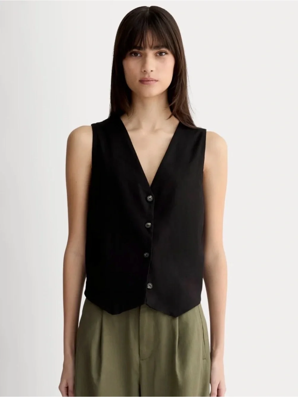Everlane The Vest in Stretch Linen - 0 Black NWOT New